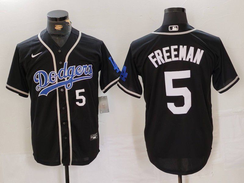Men Los Angeles Dodgers 5 Freeman Black Fashion Nike Game MLB Jersey style 44